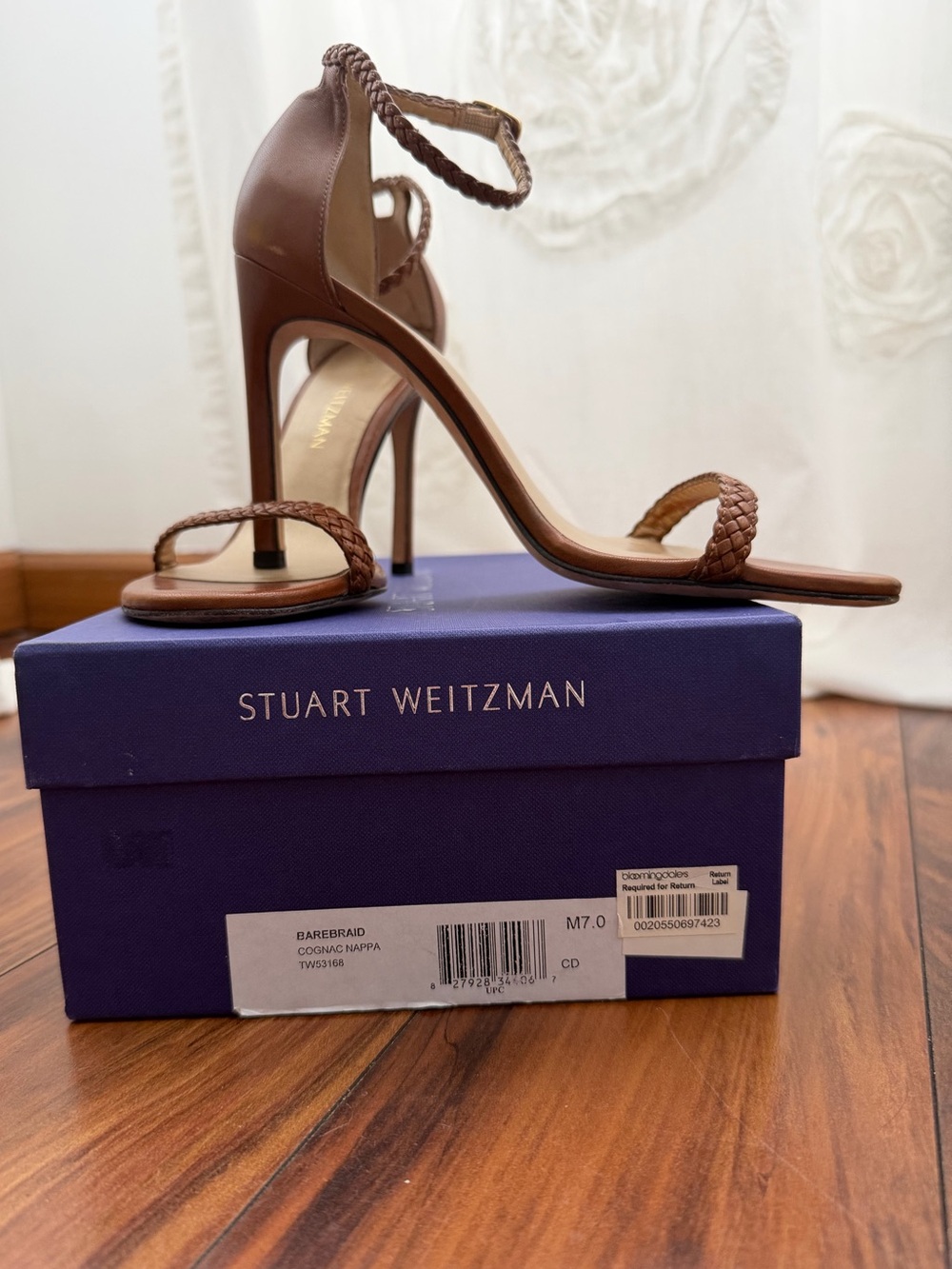 Stuart Weitzman Barebraid Cognac Leather Heels Size 7